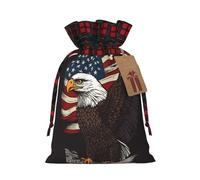 Dwrepo Sacchetti regalo con stampa di aquila patriottica USA con bandiera americana, sacchetti regalo di Natale con coulisse, sacchetti per regali di Natale per feste, Nero , S
