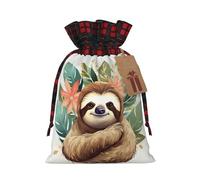 Dwrepo Sacchetti regalo con stampa di foglie di bradipo carino con coulisse, sacchetti regalo di Natale per feste di Natale, Nero , 1 Count (Pack of 1)