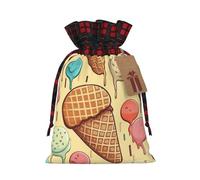 Dwrepo Sacchetti regalo con stampa di gelato e waffle, con coulisse, sacchetti regalo di Natale, sacchetti per regali di Natale per feste di Natale, taglia M, nero, 1 pezzo (confezione da 1), Nero , 1