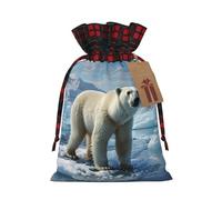 Dwrepo Sacchetti regalo con stampa di ghiaccio con orso polare e coulisse, sacchetti regalo di Natale per feste di Natale, Nero , S