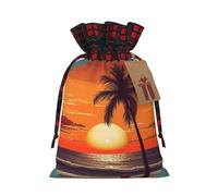 Dwrepo Sacchetti regalo con stampa di palme da spiaggia con tramonto e coulisse, sacchetti regalo di Natale per feste di Natale, Nero , S