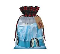 Dwrepo Sacchetti regalo con stampa pinguini sull'iceberg, sacchetti regalo di Natale con coulisse, per feste di Natale, Nero , 1 Count (Pack of 1)