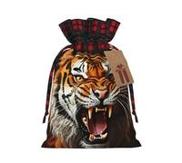Dwrepo Sacchetti regalo con stampa tigre ruggente con coulisse, sacchetti regalo di Natale per feste di Natale, Nero , 1 Count (Pack of 1)