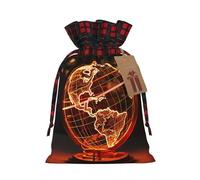 Dwrepo Sacchetti regalo elettrici con stampa globo sacchetti regalo di Natale con coulisse borse per regali di Natale per festa, Nero , S