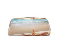 Dwrepo Sandbeach - Astuccio portatile in pelle con motivo stella marina, astuccio da viaggio per trucchi e articoli da toeletta di grande capacità, da donna, Argento, One Size, Stampa