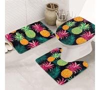Dwrepo Set di 3 tappetini da bagno antiscivolo con ananas tropicale, tappetini da bagno in microfibra, tappetino da bagno assorbente, tappetino per contorno e copertura del coperchio del WC