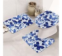 Dwrepo Set di 3 tappetini da bagno antiscivolo con farfalle blu, tappetini da bagno in microfibra, tappetino da bagno assorbente, tappetino contorno e copertura per WC