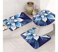 Dwrepo Set di 3 tappetini da bagno antiscivolo con fiori astratti blu per tappetino da bagno in microfibra tappetino da bagno assorbente tappetino da bagno tappetino da bagno contorno e copertura del