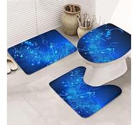 Dwrepo Set di 3 tappetini da bagno antiscivolo con note musicali blu, tappetini da bagno in microfibra, tappetino da bagno assorbente, tappetino contorno e copertura per WC
