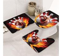 Dwrepo Set di 3 tappetini da bagno antiscivolo con palla da bowling, tappetini da bagno in microfibra, tappetini da bagno assorbenti, tappetino contorno e copertura per WC