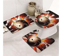 Dwrepo Set di 3 tappetini da bagno antiscivolo con palla da bowling vintage, tappetini da bagno in microfibra, tappetini da bagno assorbenti, tappetino contorno e copertura per WC