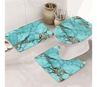 Dwrepo Set di 3 tappetini da bagno antiscivolo in marmo turchese, tappetini da bagno in microfibra, tappetino da bagno assorbente, tappetino contorno e copertura per WC