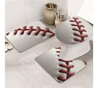 Dwrepo Set di 3 tappetini da bagno antiscivolo in pizzo con motivo baseball in pizzo, tappetini da bagno in microfibra, tappetino da bagno assorbente, tappetino per contorno e copertura del coperchio