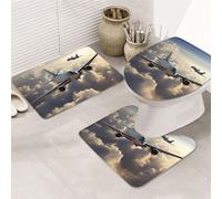 Dwrepo Set di 3 tappetini da bagno con aeroplano, tappetini da bagno antiscivolo, tappetini da bagno in microfibra, tappetino da bagno assorbente, tappetino contorno e copertura per WC