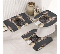 Dwrepo Set di 3 tappetini da bagno con bulldog francese, tappetini da bagno antiscivolo, tappetini da bagno in microfibra, tappetino da bagno assorbente, tappetino contorno e copertura per WC