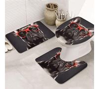Dwrepo Set di 3 tappetini da bagno con bulldog francese, tappetini da bagno antiscivolo, tappetini da bagno in microfibra, tappetino da bagno assorbente, tappetino contorno e copertura per WC