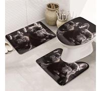 Dwrepo Set di 3 tappetini da bagno con bulldog francese, tappetini da bagno antiscivolo, tappetini da bagno in microfibra, tappetino da bagno assorbente, tappetino contorno e copertura per WC