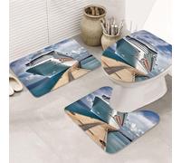 Dwrepo Set di 3 tappetini da bagno con nave da crociera, antiscivolo, tappetini da bagno in microfibra, tappetini da bagno assorbenti, tappetino per contorno e copriwater
