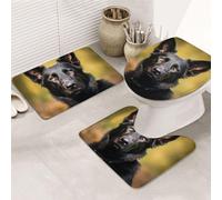 Dwrepo Set di 3 tappetini da bagno con pastore tedesco nero, tappetini da bagno antiscivolo per il bagno, tappetini da bagno in microfibra, tappetino da bagno assorbente, tappetino per contorno e