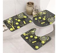 Dwrepo Set di 3 tappetini da bagno con racchette da tennis e palline da tennis divertenti tappetini da bagno antiscivolo per tappetino da bagno in microfibra, tappetino da bagno assorbente, tappetino