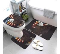 Dwrepo Set di 3 tappetini da bagno con stampa di aquila patriottica USA con bandiera americana, tappetino antiscivolo a forma di U e copriwater per decorazione del bagno