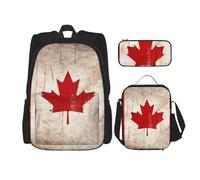 Dwrepo Set di 3 zaini con borsa per il pranzo e portapenne, zaino da viaggio con bandiera canadese retrò zaino da viaggio zaino per laptop di grande capacità per uomo donna zaino casual portapranzo