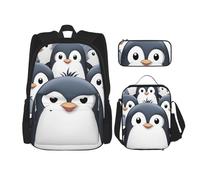 Dwrepo Set di 3 zaini con borsa per il pranzo e portapenne, zaino da viaggio con pinguino carino zaino da viaggio zaino per laptop di grande capacità per uomini e donne zaini casual portapranzo