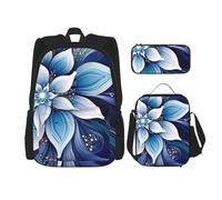 Dwrepo Set di 3 zaini con borsa per il pranzo e portapranzo con fiori astratti blu zaino da viaggio zaino per laptop di grande capacità per uomo donna zaino casual portapranzo scatola portapranzo 3 in