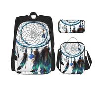 Dwrepo Set di 3 zaini con borsa per il pranzo, portapenne, acchiappasogni nativi americani, zaino da viaggio zaino per laptop di grande capacità per uomini e donne, casual, portapranzo, portapenne