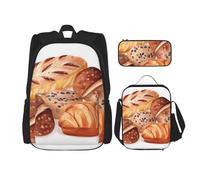 Dwrepo Set di 3 zaini con borsa per il pranzo, portapenne, zaino da viaggio per pane dipinto, zaino per laptop di grande capacità, per uomini e donne, casual, portapranzo, portapenne, nero, taglia