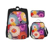 Dwrepo Set di 3 zaini con borsa per il pranzo portapranzo scatola portapenne, zaino da viaggio con fiori colorati bohémien, zaino per laptop di grande capacità, per uomini e donne, casual, portapranzo