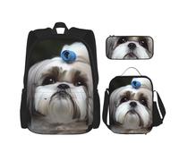 Dwrepo Set di 3 zaini con borsa portapranzo Shih Tzu Dog Zaino da viaggio per laptop di grande capacità per uomini e donne Casual Daypacks Lunch Box Portapenne 3 in 1 Set, Nero, Taglia unica, Viaggio