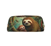 Dwrepo Simpatico astuccio per matite con bradipo astuccio portatile in pelle da viaggio borsa per trucco borsa da toilette di grande capacità per le donne, Oro, One Size, Stampa