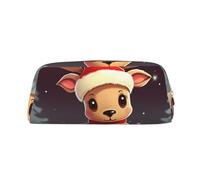Dwrepo Simpatico astuccio per matite con renna di Natale, astuccio portatile in pelle da viaggio, borsa per trucchi di grande capacità, borsa da toilette per donne, Oro, One Size, Stampa