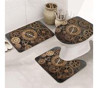 Dwrepo Steampunk Gears Clock Set di 3 tappetini da bagno antiscivolo per bagno tappetini da bagno in microfibra tappetino da bagno assorbente tappetino da bagno tappetino da bagno contorno e copertura