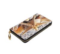 Dwrepo Stella marina e conchiglie sulla spiaggia stampa portafoglio da donna in pelle zip portamonete grande capacità porta carte per donne uomini regalo, nero, taglia unica, nero, taglia unica, Nero