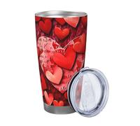 Dwrepo Tazza da viaggio isolata da 590 ml con coperchio e cannuccia in acciaio inox con stampa a cuori rossi