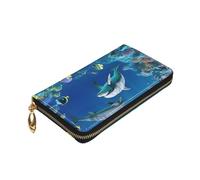 Dwrepo Underwater world fish delphi Print Portafoglio da donna in pelle con cerniera portamonete grande capacità porta carte per donne uomini regalo, nero, taglia unica, nero, taglia unica, Nero ,