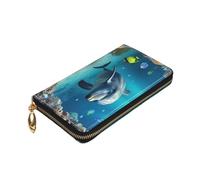 Dwrepo Underwater World - Portafoglio da donna con stampa delfino, in pelle, con cerniera, portamonete, grande capacità, per donne e uomini, regalo, nero, taglia unica, colore nero, Nero , Taglia