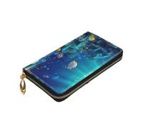 Dwrepo Wall Underwater world fish Print Portafoglio da donna in pelle con cerniera portamonete grande capacità porta carte regalo per donne uomini, nero, taglia unica, nero, taglia unica, Nero ,