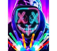 DWTECH Maschera LED per Halloween con set di guanti luminosi a LED, costume di Halloween, costume per maschera, cosplay, maschera illuminata, per bambini, uomini, donne, Halloween, festival