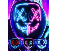 DWTECH Maschera LED per Halloween, maschera luminosa e spaventosa LED, con filo elettroluminescente, per feste in maschera, feste di Halloween, feste e cosplay, per bambini, uomini e donne