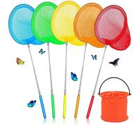 DWTECH - Rete telescopica da pesca per bambini, con farfalle, estensibile, da 40.5 a 33.8 cm, per bambini, per catturare insetti, giardino, attività (5 colori+1 secchio pieghevole)