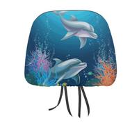 DWTJKMS 2 copri poggiatesta per auto, con delfino e pesce, regolabili, riutilizzabili, accessori per sedili interni auto, carini vintage, protezione per poggiatesta, per la maggior parte delle auto