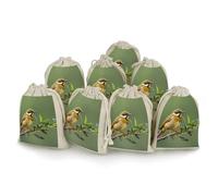 DWTJKMS 8 sacchetti regalo con uccellini in fiore verde oliva all'aperto, piccoli, portatili, con coulisse, riutilizzabili, in cotone e lino, per matrimoni, viaggi, ufficio, allenamento (unisex)