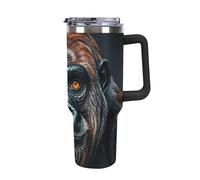 DWTJKMS A Gorilla - Bicchiere da auto in acciaio inox, 1,18 l, a prova di perdite, grande capacità, con manico e cannuccia, a doppia parete, riutilizzabile, mantiene freddo o caldo, stile nero