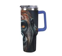 DWTJKMS A Gorilla - Bicchiere da auto in acciaio inox, 1,18 l, a prova di perdite, grande capacità, con manico e cannuccia, a doppia parete, riutilizzabile, mantiene freddo o caldo, in stile blu scuro