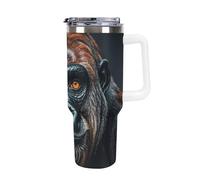 DWTJKMS A Gorilla - Bicchiere in acciaio inox da 1,18 l, a prova di perdite, grande capacità, con manico, cannuccia a doppia parete, isolamento sottovuoto, riutilizzabile, mantiene freddo o caldo