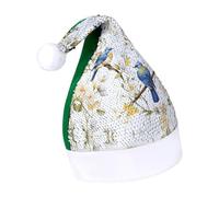 DWTJKMS Acquerello Fiori E Uccelli Cappello di Babbo Natale Classico Pelliccia Cappello di Natale Addensare Cappello di Natale con Paillettes Divertente Vac