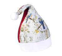 DWTJKMS Acquerello Fiori E Uccelli Cappello di Babbo Natale Classico Pelliccia Cappello di Natale Addensare Cappello di Natale con Paillettes Divertente Vac
